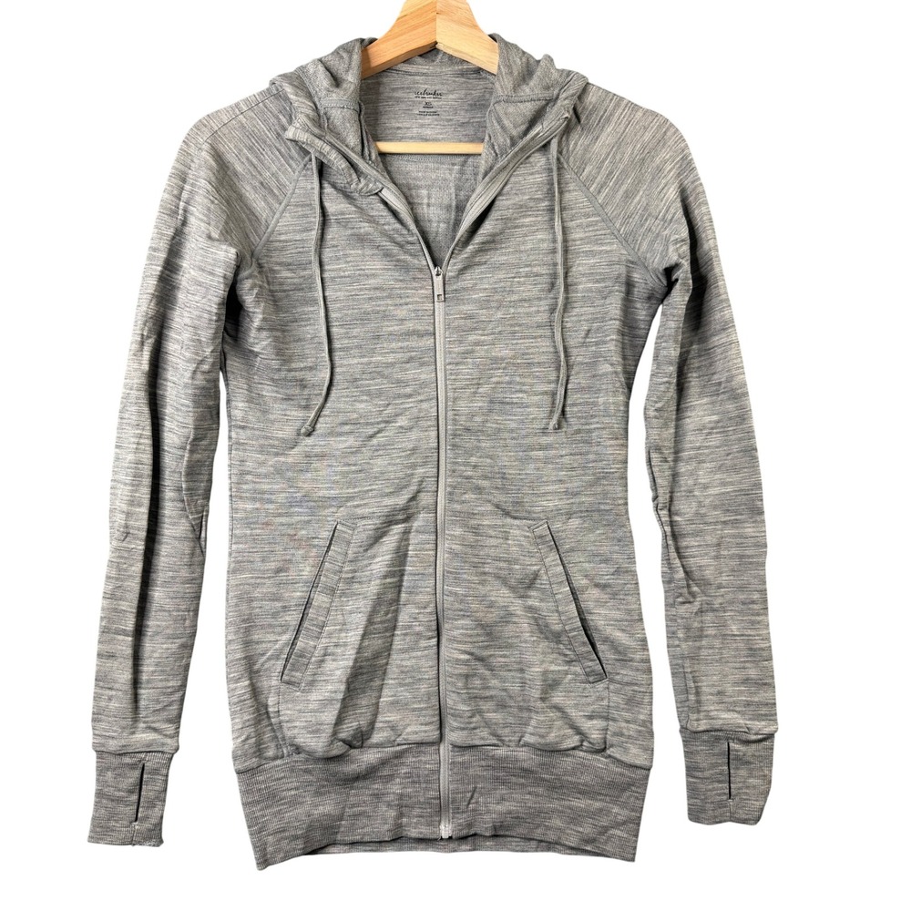 Icebreaker Merino Wool Full Zip Hoodie Gray Heather Space Dye Women's Size XS